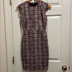 J. Crew Black and Red Sheath Dress Cap Sleeve Crew Neck